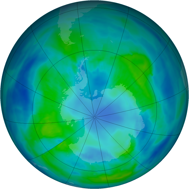 Antarctic ozone map for 16 April 2014